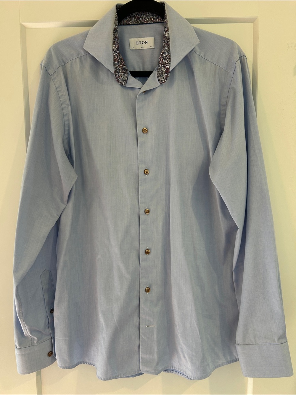 Eton Light Blue Dress Shirt with Paisley Collar Trim